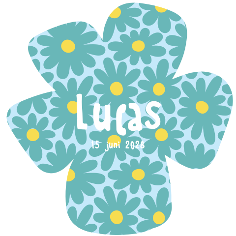 Retro geboortekaartje jongen met turquoise bloemen