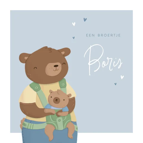 Geboortekaartje met twee getekende beertjes