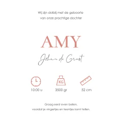 Roze kraftlook geboortekaartje meisje met gouden hartje