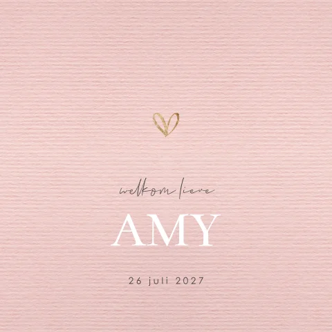 Roze kraftlook geboortekaartje meisje met gouden hartje