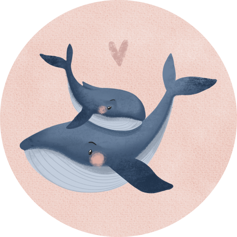 Roze sluitsticker met walvis en baby walvis