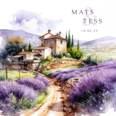 Aquarel trouwkaart bruiloft in de Provence Frankrijk