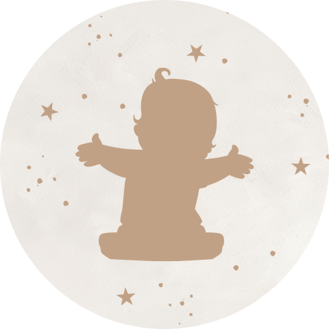 Beige sluitsticker met silhouet kindje en sterren