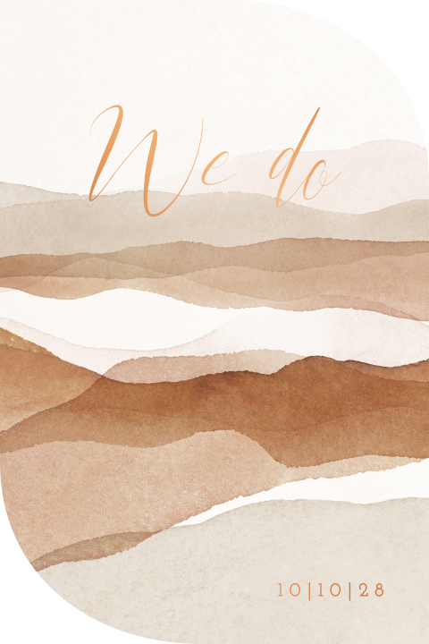 Trouwkaart in unieke vorm met abstract landschap