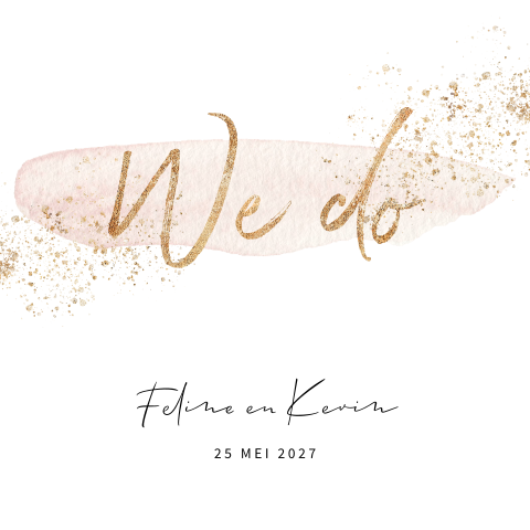 Trouwkaart met blush waterverf en gouden spetters