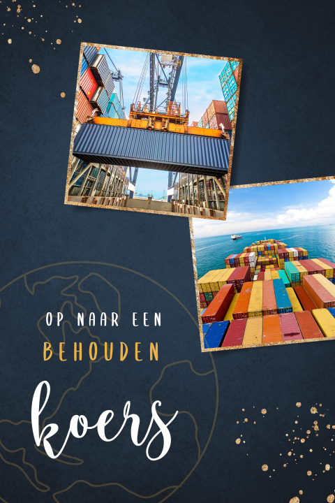 Blauwe kerstkaart scheepvaart met wereldbol en foto's