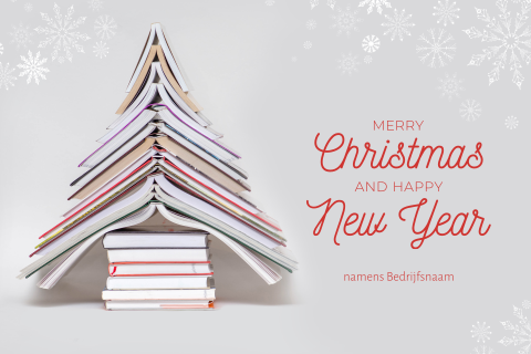Kerstkaart met boeken kerstboom