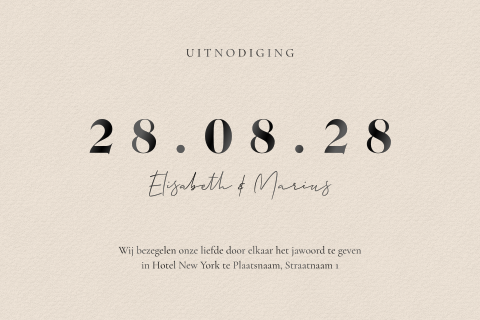 Beige trouwkaart met hoogglans zwarte datum