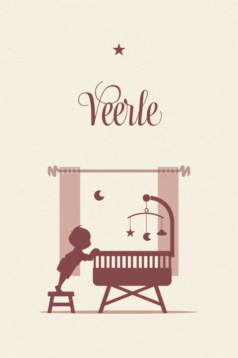 Geboortekaartje broertje bij wieg met baby meisje