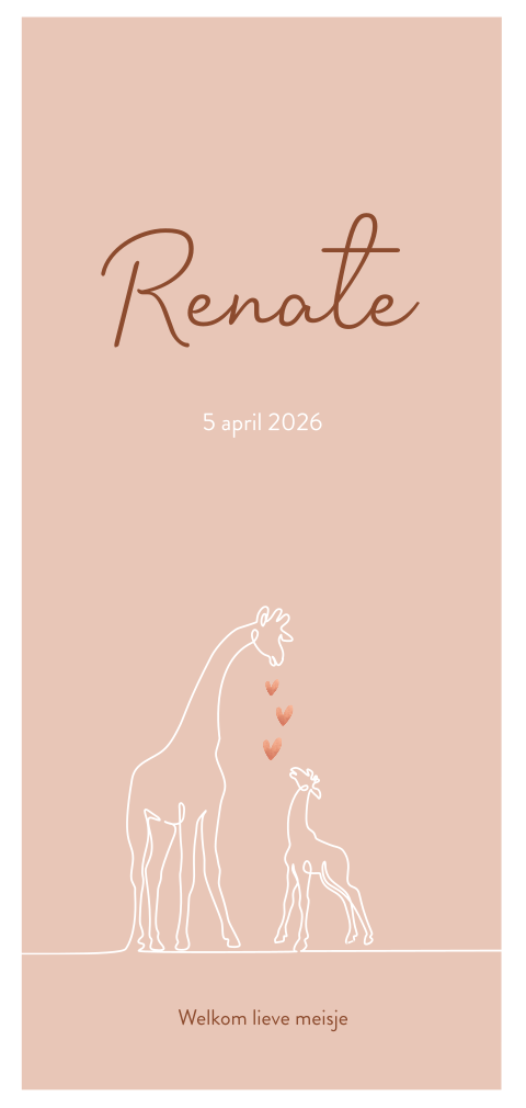 Hip roze dieren geboortekaartje met twee girafjes voor een meisje