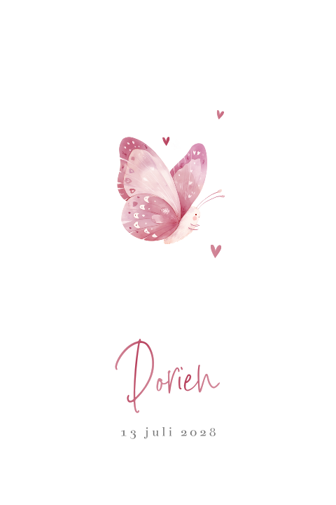 Geboortekaartje met roze vlinder