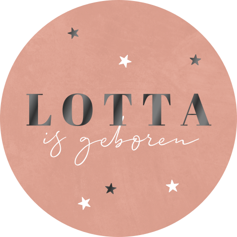 Roze sluitsticker met zwarte hoogglans naam en sterretjes