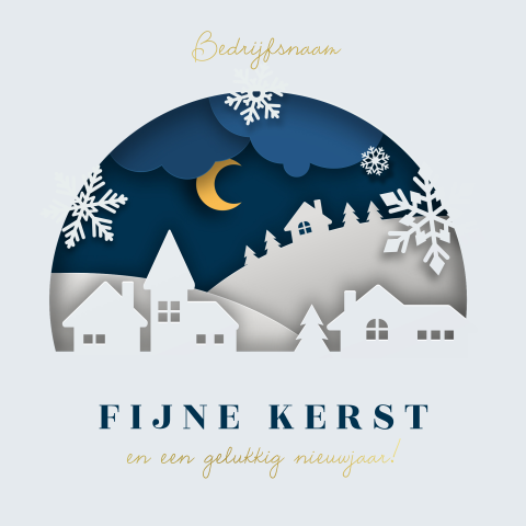 Lichtblauwe kerstkaart met papieren landschap