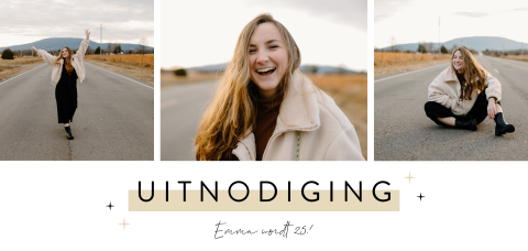 Uitnodiging verjaardag met foto's en moderne typografie