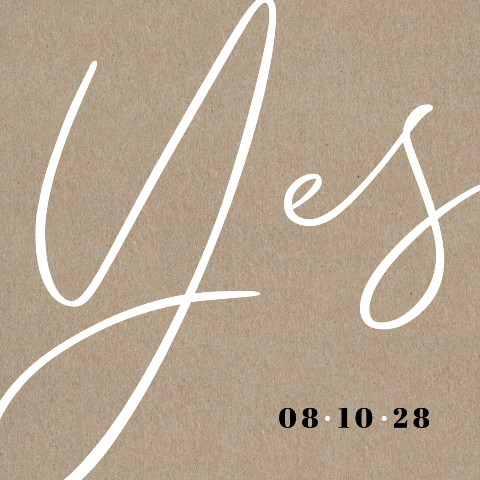 Minimalistische trouwkaart van echt kraftpapier met Yes