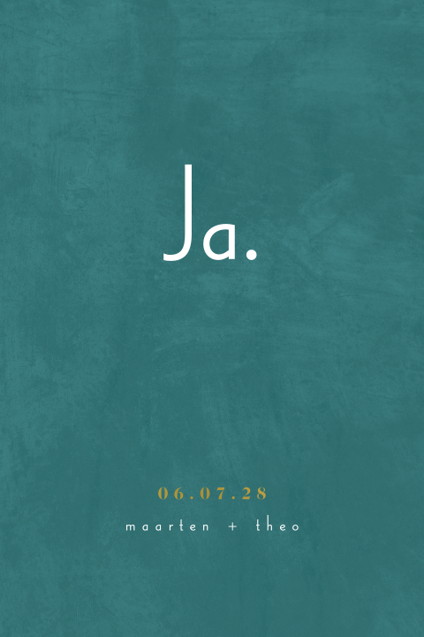 Minimalistische trouwkaart in teal met goudfolie
