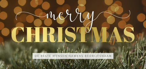Kerstkaart met lichtjes en goudfolie typografie