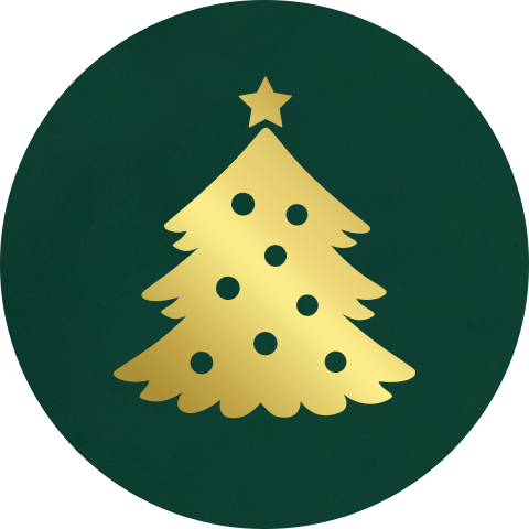 Groene sluitsticker met goudfolie kerstboom