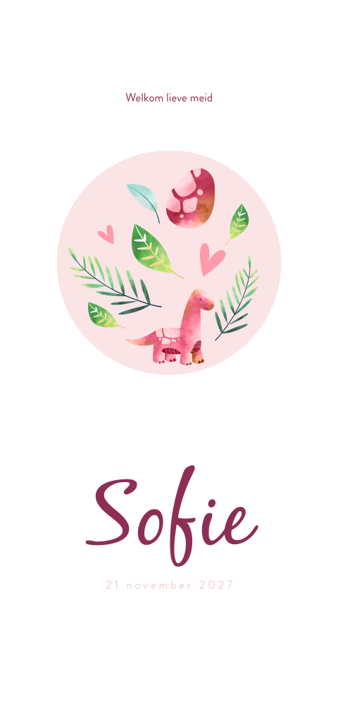 Geboortekaartje meisje met roze dinosaurus