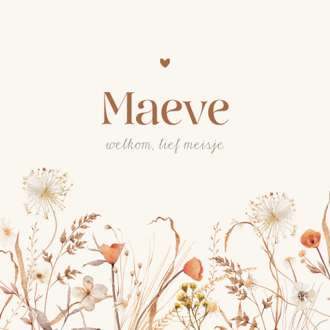 Botanisch geboortekaartje meisje met herfst bloemen