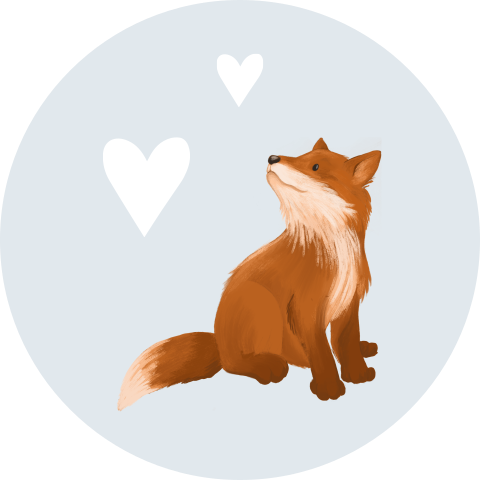 Lichtblauwe sticker met vosje en hartjes