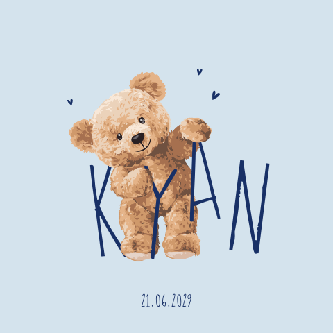 Blauw beren geboortekaartje beer met naam