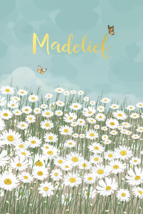 Geboortekaartje met veld madeliefjes
