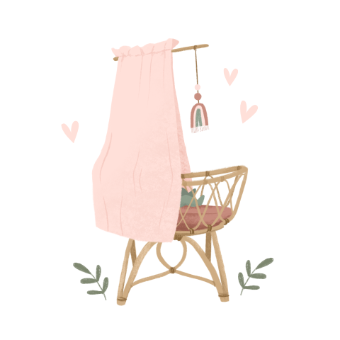 Sluitsticker met roze wiegje