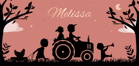 Geboortekaartje meisje met vier kinderen op een tractor