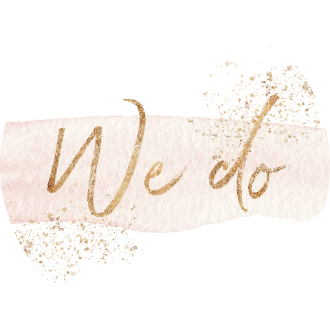 Sluitsticker met roze waterverf en goudlook We Do