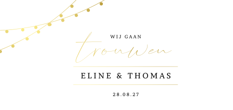 Klassieke trouwkaart met gouden lampjes in foliedruk