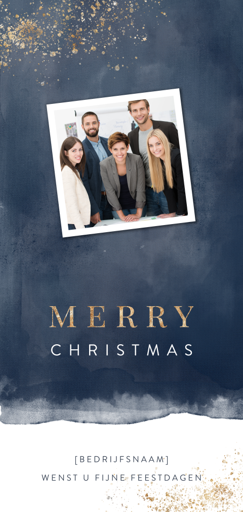 Chique kerstkaart in donkerblauw met eigen foto