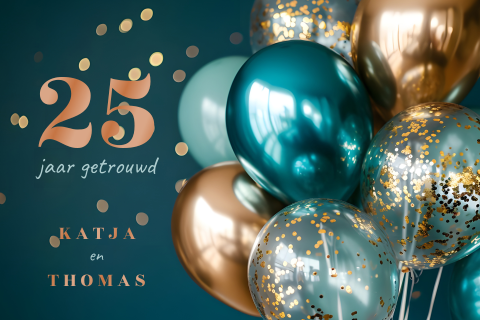 Jubileum uitnodiging 25 jaar getrouwd met ballonnen en hoogglans