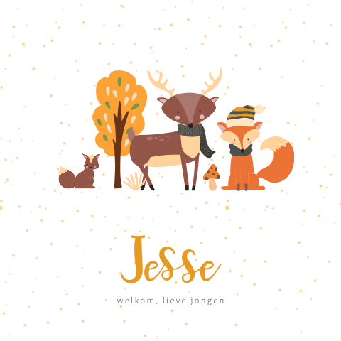 Herfst geboortekaartje met hert, vos en eekhoorn