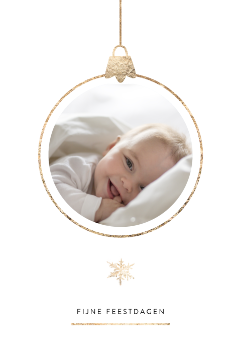 Strakke kerstkaart met baby foto in kerstbal