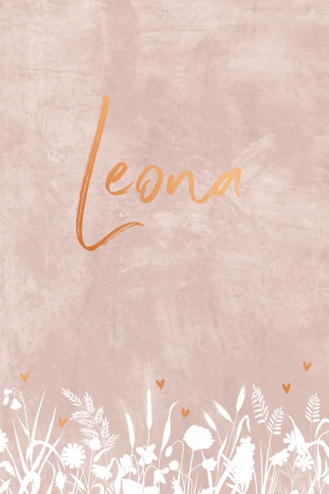 Oudroze geboortekaartje met koperfolie hartjes en witte bloemen