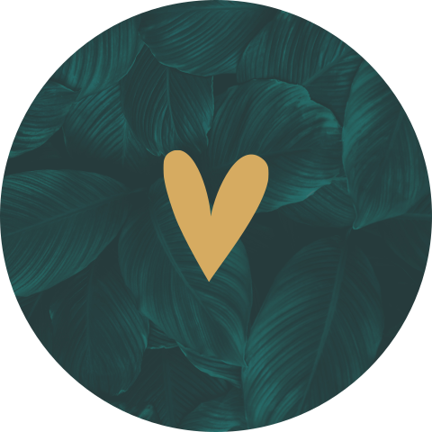 Zeegroene sluitsticker met bladeren en goudkleurig hartje
