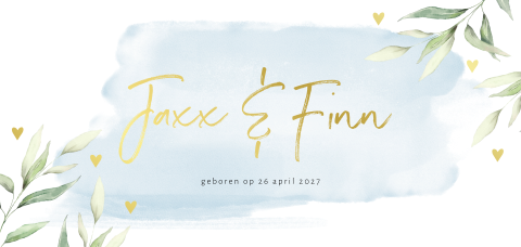 Botanisch geboortekaartje voor tweeling jongens met goudfolie
