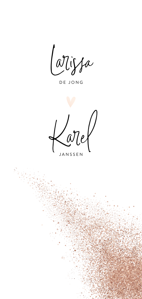 Feestelijke trouwkaart met glitter regen en roséfolie