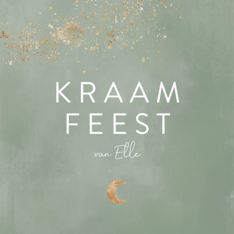 Kraamkaartje met gouden maan op groene waterverf