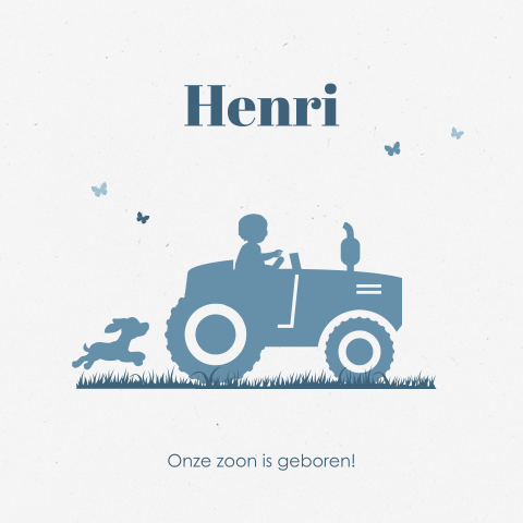 Duurzaam geboortekaartje jongen op tractor
