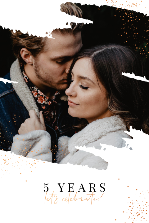 Koperfolie jubileum uitnodiging 5 jaar getrouwd met foto