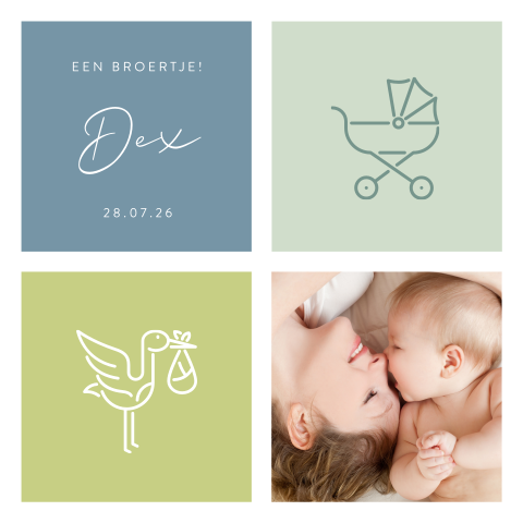 Foto geboortekaartje 2e kindje met zus en baby jongen
