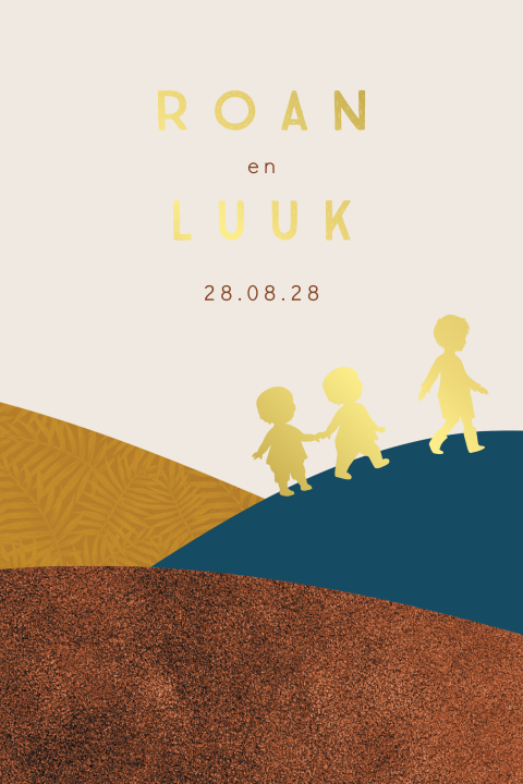 Grote broer met twee broertjes in abstract landschap