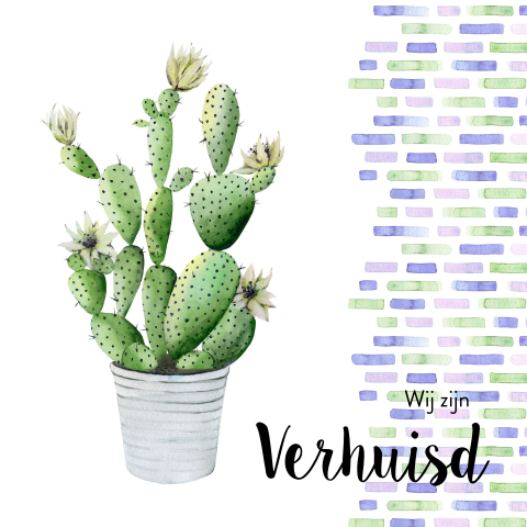 Trendy verhuiskaart met geschilderde cactus