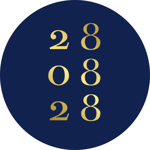 Donkerblauwe sticker met goudfolie datum