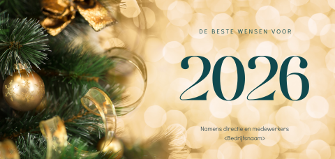Kerstkaart met sfeerfoto kerstboom en 2026