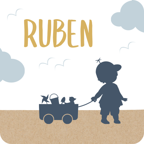 Zomer sluitsticker jongen met strandkar op strand