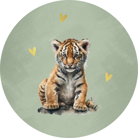 Groene sluitsticker met tijger en goudfolie hartjes