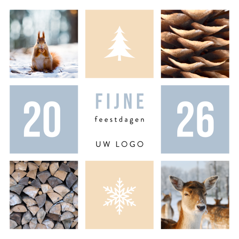Kerstkaart natuur 2026 met foto's eekhoorn en hert
